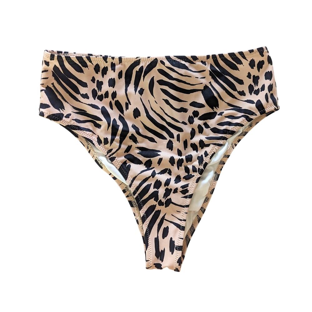 Shade & Shore Tan & Black Animal Print Bikini Bottoms XS